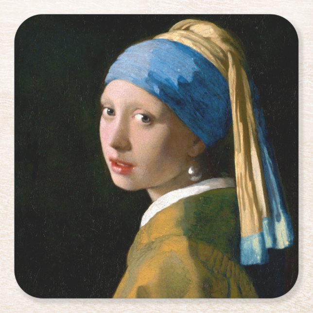 Girl with a Pearl Earring, Johannes Vermeer, 1665 Rechteckiger Pappuntersetzer (Vorderseite)