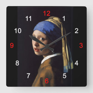 Girl with a Pearl Earring Quadratische Wanduhr