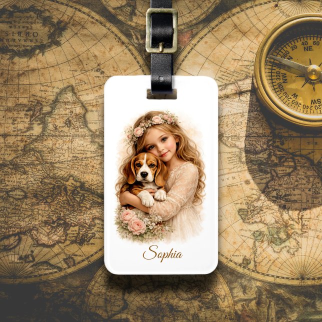 Girl with Beagle Puppy Gepäckanhänger (Von Creator hochgeladen)