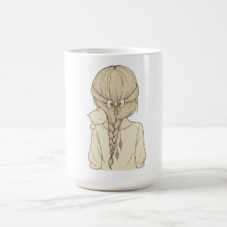 Girl with Braid and Cat Illustration – Soft Pastel Kaffeetasse