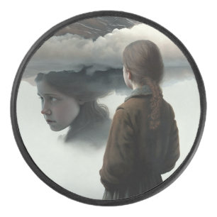 Girl with clouds eishockey puck