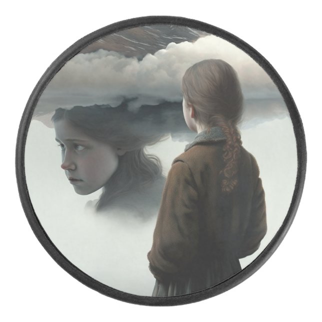 Girl with clouds eishockey puck (Vorderseite)
