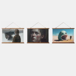 Girl with clouds wandteppich mit holzrahmen