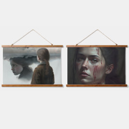 Girl with clouds wandteppich mit holzrahmen