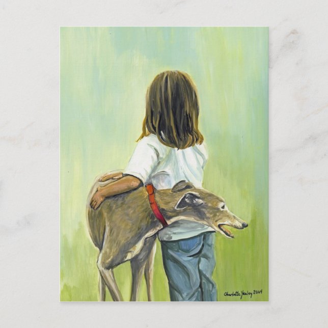 "Girl with Greyhound" Dog Art Postcard Postkarte (Vorderseite)