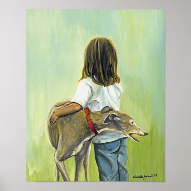 "Girl with Greyhound" Kunstreproduktion drucken Poster (Vorne)
