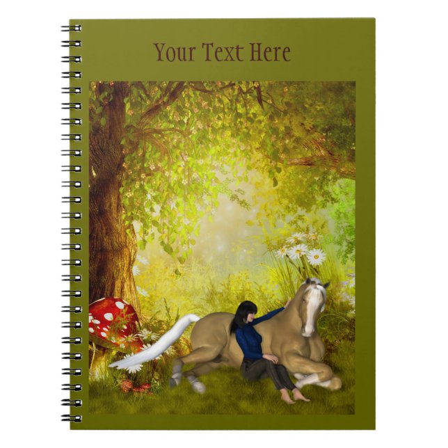 Girl with Horse Fantasy Art Notebook Notizblock (Vorderseite)