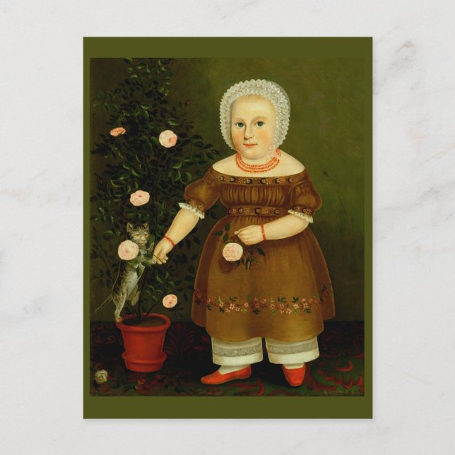 Girl with Kitten American Viktorianisch Folk Art R Postkarte (Vorderseite)