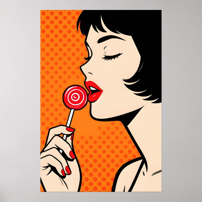 Girl with Lollipopl Pop Art Poster (Vorne)