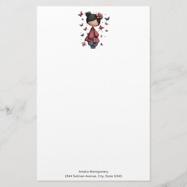 Girl with Magic Wand and Butterflies Cute Briefpapier (Vorderseite)