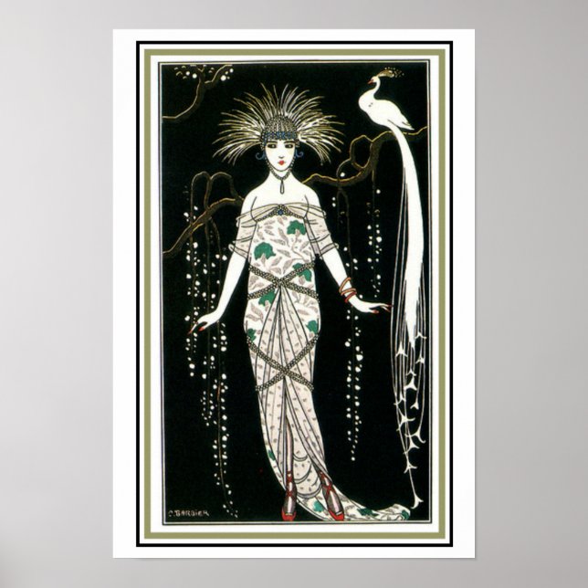 "Girl with Peacock" Art Deco Poster 13 x 19 (Vorne)