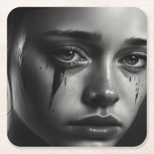Girl with tears rechteckiger pappuntersetzer