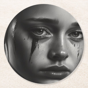 Girl with tears runder pappuntersetzer