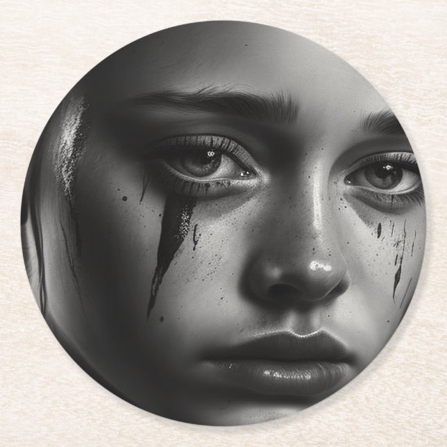 Girl with tears runder pappuntersetzer (Vorderseite)