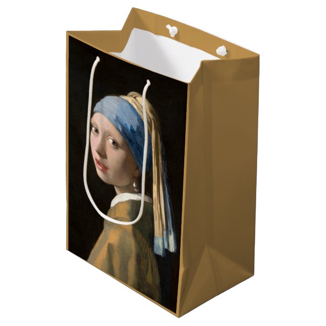 Girl with the pearl earring - Johannes Vermeer Mittlere Geschenktüte (Vorderseite Schrägansicht)
