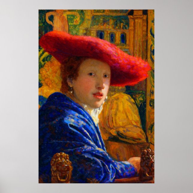 Girl with the red hat by Johannes Vermeer Poster (Vorne)