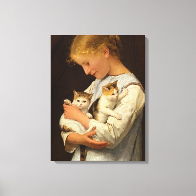 Girl with Two Cats, 1888 by Albert Anker Leinwanddruck (Vorderseite)