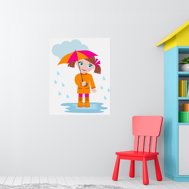 Girl with Umbrella in Rain Kids Rainy Day Poster (Von Creator hochgeladen)
