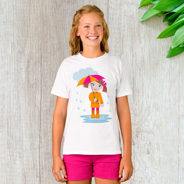 Girl with Umbrella in Rain Kids Rainy Day T-Shirt (Von Creator hochgeladen)