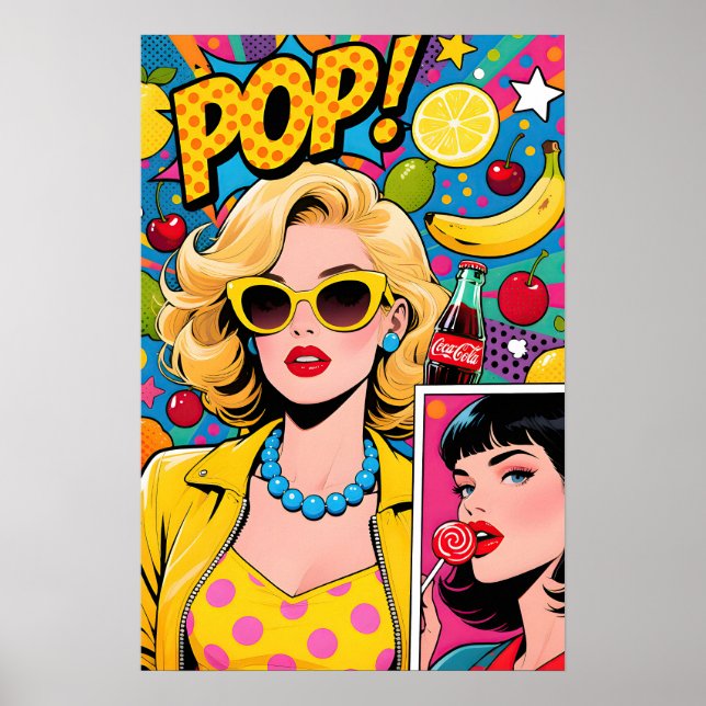 Girl with Yellow Shades Pop Art Poster (Vorne)