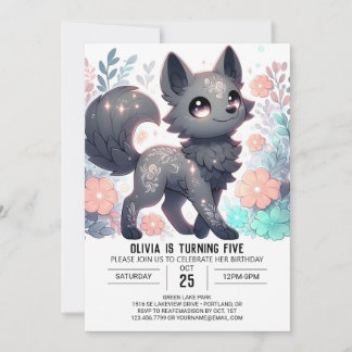 Girl Wolf Digital Geburtstag Einladung