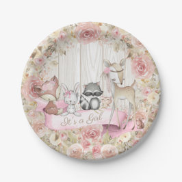 Girl Woodland Animal Baby Shower Paper Plate Pappteller