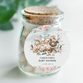 Girl Woodland Animals Blumengrün Kinderdusche Geschenkanhänger