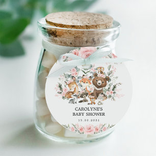 Girl Woodland Animals Blumengrün Kinderdusche Geschenkanhänger