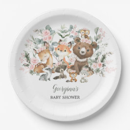 Girl Woodland Animals Eucalyptus Rose Kinderdusche Pappteller