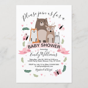 Girl Woodland Animals Kinderdusche Einladung