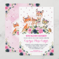 Girl Woodland Animals Navy Pink Floral Baby Dusche