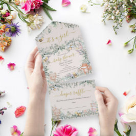 Girl Woodland Animals Watercolor Boho Kinderdusche All In One Einladung