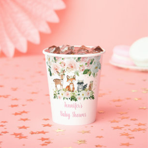 Girl Woodland Baby Dusche Blush Floral Pappbecher