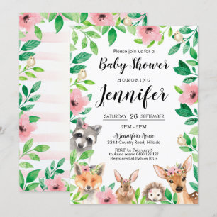 Girl Woodland Baby Dusche Einladung Rosa Woodland