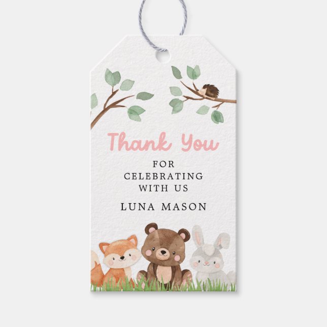 Girl Woodland Babydusche Danke für Tag Geschenkanhänger (Vorderseite)