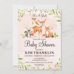 Girl Woodland Babydusche Einladung