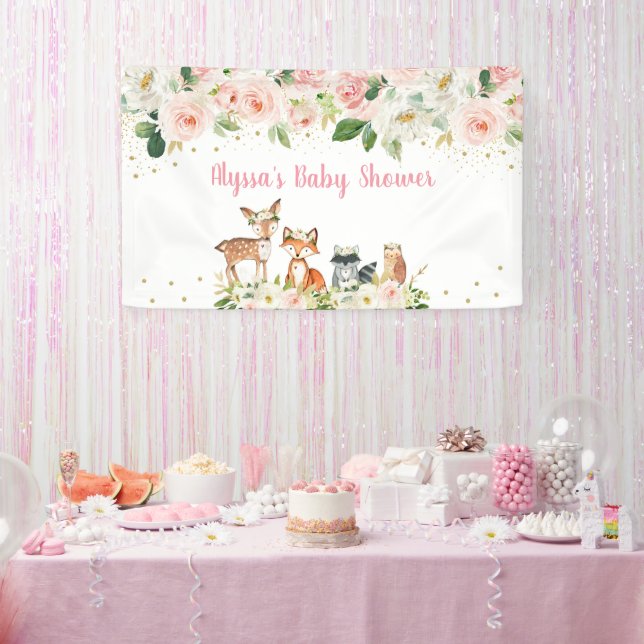 Girl Woodland Blush Floral Baby Dusche Banner (Party)