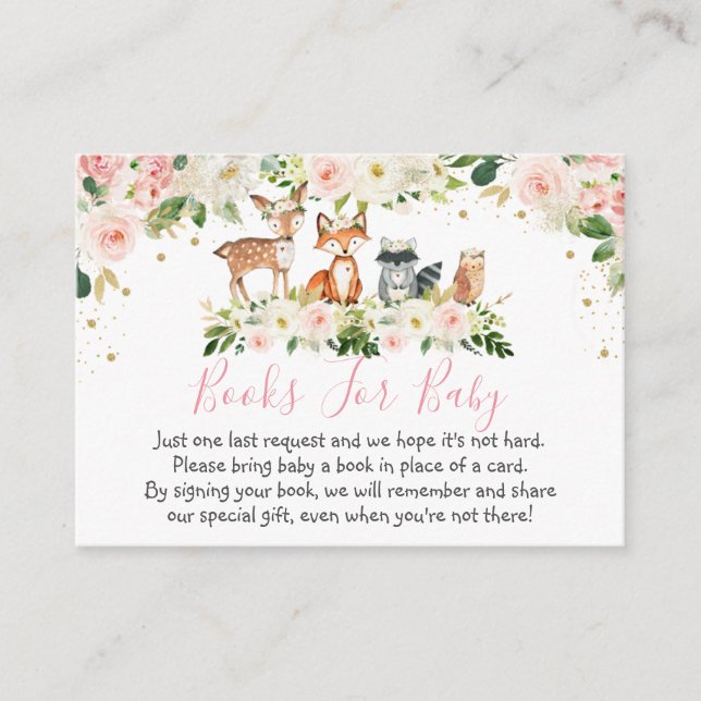Girl Woodland Blush Floral Book Request Cards Begleitkarte (Vorderseite)