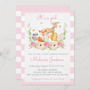 Girl Woodland Deer Baby Shower Einladung