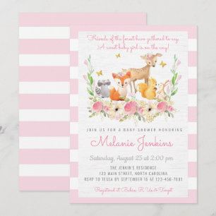 Girl Woodland Deer Baby Shower Einladung