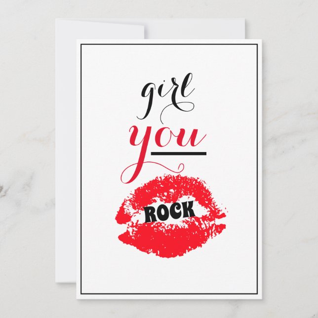 Girl You ROCK Nice Gesture Girls Red Lips Script Dankeskarte (Vorderseite)