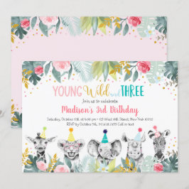 Girl Young Wild und drei Party Animal Birthday Einladung