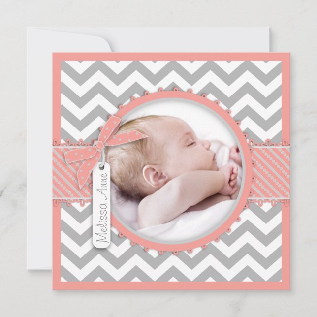 Girl Zickzack Print Birth Announcement Foto Card Ankündigung (Vorderseite)