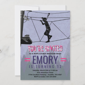 Girl Zipline Ropes Kurs Geburtstagseinladung Einladung