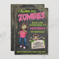 Girl Zombie Geburtstagsparty Einladungen
