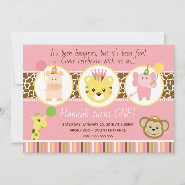 Girl Zoo Geburtstagsparty Einladung