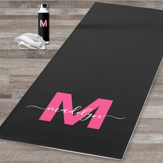Girlaname Monogram Black Pink Yogamatte (Girly Name Monogram Black Pink Yoga Mat)