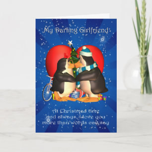 Girlfriend Christmas Card With Kissing Penguins He Feiertagskarte