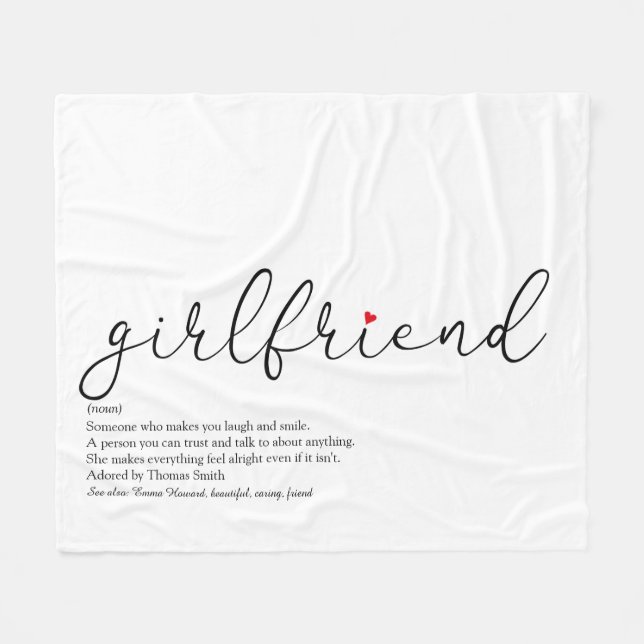 Girlfriend Definition Chic Script Red Liebe Herz Fleecedecke (Vorderseite (Horizontal))