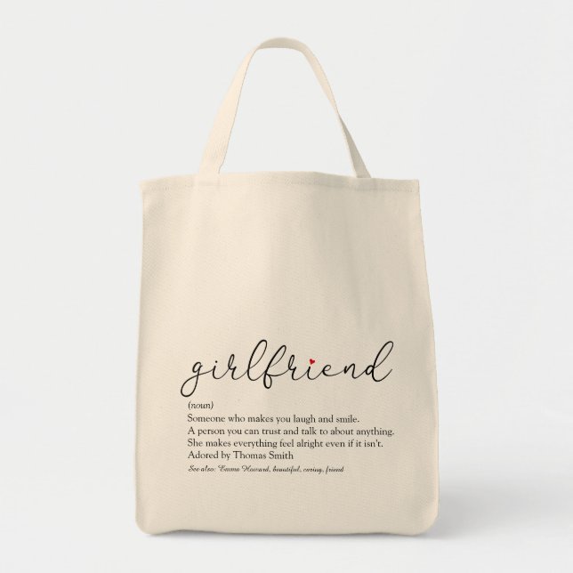 Girlfriend Definition Chic Script Red Liebe Herz Tragetasche (Vorne)